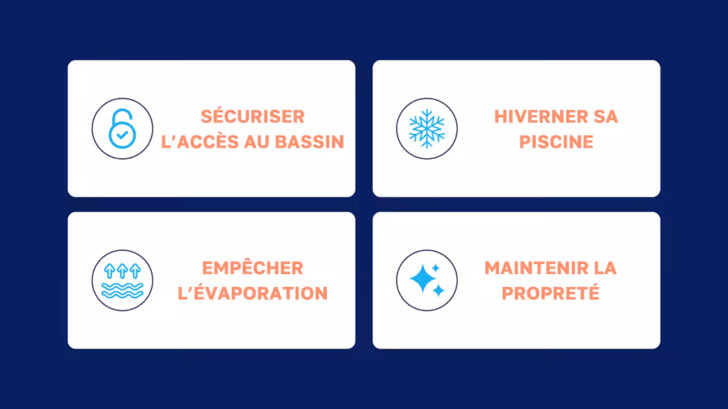 La bâche à barres pour piscine est une couverture de sécurité 4 saisons qui 4 fonctionnalités principales
